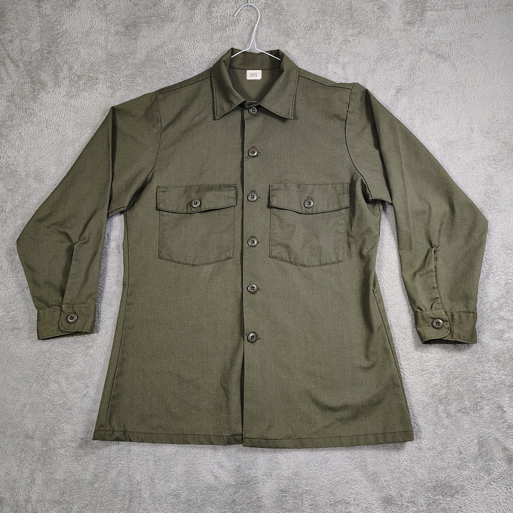 VINTAGE US Military Shirt Men Medium M Green Utility OG-507 80s Army Pockets